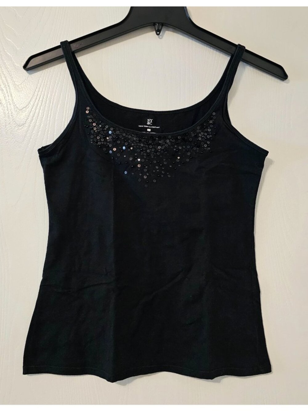 New York & Company Womens Sequined Blk Tank Top M Y2K Babydoll Whimsygoth Witchy